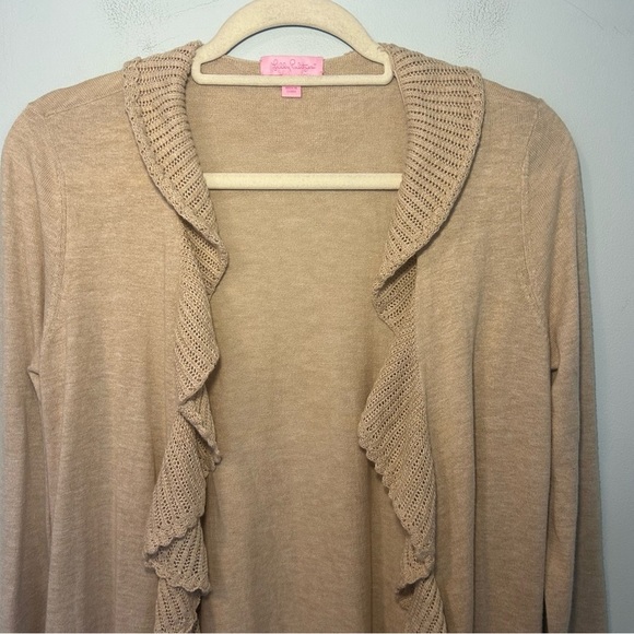 Lilly Pulitzer Gold Metallic Cascading Ruffle Kiernan Cardigan Size Small - Picture 2 of 10